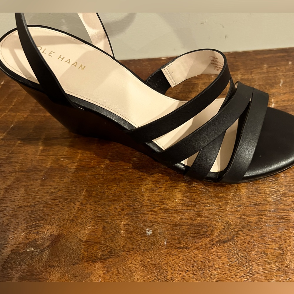 Cole Haan black strap leather Wedge